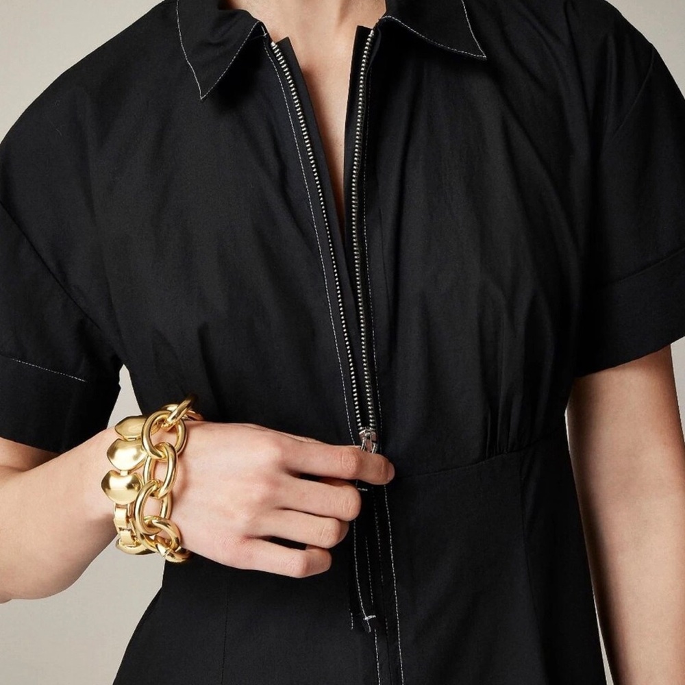 J. Crew Black Short-Sleeve Zip-Front Midi Shirt-Dress - Picture 4 of 10